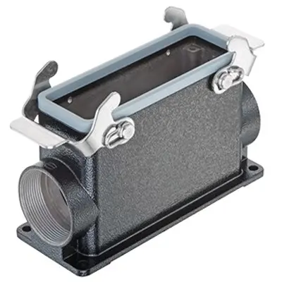 Produktfoto 1 von HARTING Han M Oberflächenmontiertes Gehäuse Doppelter Hebel 2, SMD 24B Haube für seitliche Kabeleinführung, IP65