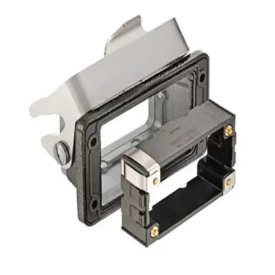 Produktfoto 1 von HARTING Han M Gehäuse mit Schottverschluss Einhebel 1, Hinten 10B Verriegelungshebel, IP66