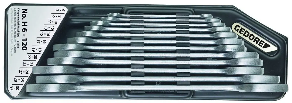Produktfoto 1 von Gedore Doppelmaulschlüssel Zölliger Gabelschlüsselsatz 31Crv3, 12-teilig 6x7, 8x9, 10x11, 12x13, 14x15, 16x17, 18x19,