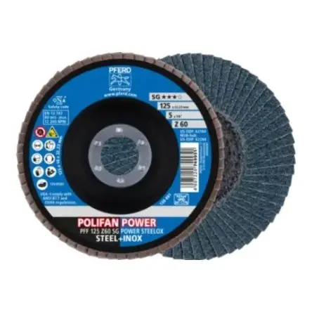 Produktfoto 1 von PFERD Rüggeberg France POLIFAN Zirkonoxid Aluminium Lamellenscheibe Ø 125 mm, Korngröße 60 10 Stück