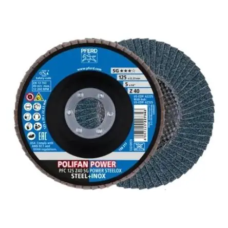 Produktfoto 1 von PFERD Rüggeberg France POLIFAN Zirkonoxid Aluminium Lamellenscheibe Ø 125 mm, Korngröße 40 10 Stück