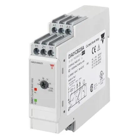 Produktfoto 1 von Carlo Gavazzi DIA01 Relais 1-phasig, 1-poliger Umschalter Unterstrom 0.5A - 5A, DIN-Hutschiene, 48 V dc, 48V ac