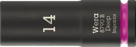 Produktfoto 1 von Wera 3/8 in, 14 mm Tiefschlag-Stecknuss Tiefschlag-Stecknuss Stahl geschmiedet, 63mm