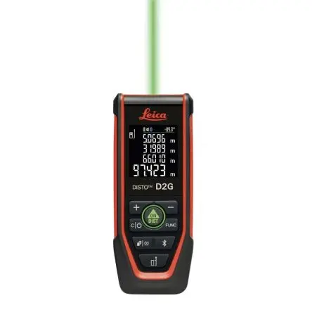 Produktfoto 1 von Leica 4-zeilige Anzeige Entfernungsmessgerät, 2, 0.05 to 120 m, 518 nm, ± 1.5 mm, Grün, 2 AAA