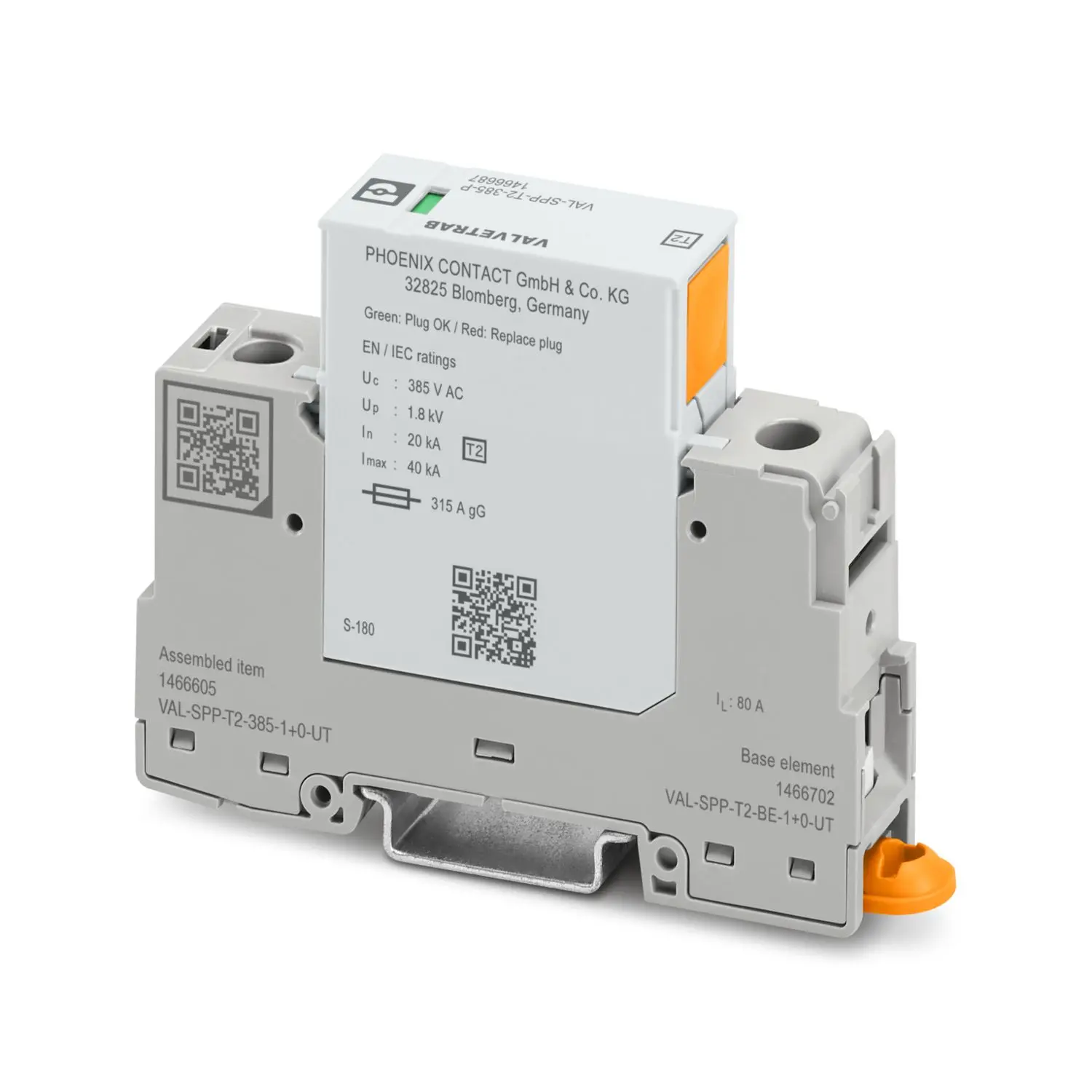 Produktfoto 1 von Phoenix VAL-SPP Überspannungsableiter Arrester Typ 2 385V ac, DIN-Hutschiene, -40 °C→85 °C