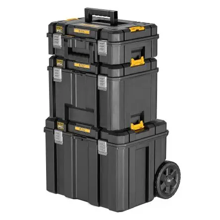Produktfoto 1 von DeWALT Metall Werkzeugbox Schwarz, 3 Schubladen, L. 435 mm B. 440mm H. 845 mm mit Rädern