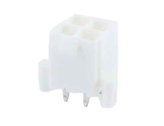 Molex 5566 Leiterplattenleiste Vertikal, 4-polig / 2-reihig, Raster 4.2 mm Durchsteckmontage, Kabel-Platine, Ummantelt