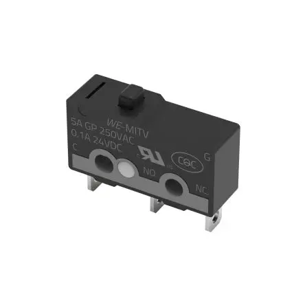 Produktfoto 1 von Wurth Elektronik Mikroschalter Stiftstößel-Betätiger Lötöse, 1-poliger Umschalter, 24 V dc IP40 0 °C - 105 °C