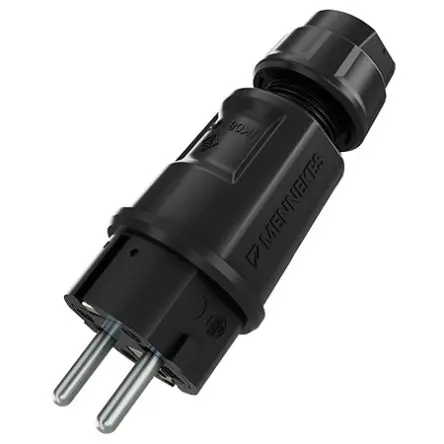 Produktfoto 1 von MENNEKES SCHUKO Stecker Schwarz 2P+PE, 230V, Kabel Gerade IP54 16A