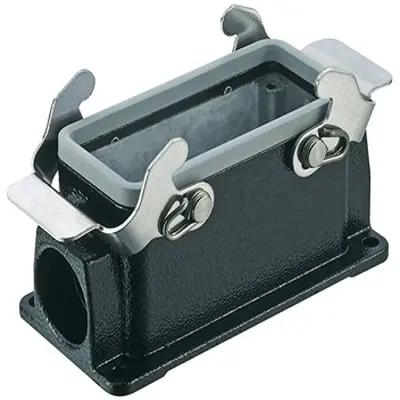 Produktfoto 1 von HARTING Han M Oberflächenmontiertes Gehäuse Doppelter Hebel 2, SMD 16B Haube für seitliche Kabeleinführung, IP65
