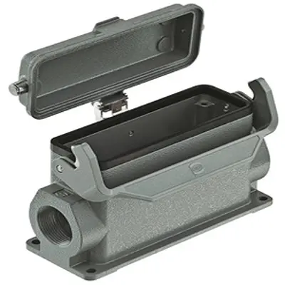 Produktfoto 1 von HARTING Han B Oberflächenmontiertes Gehäuse Einhebel 1, SMD 24B Haube für seitliche Kabeleinführung, IP65
