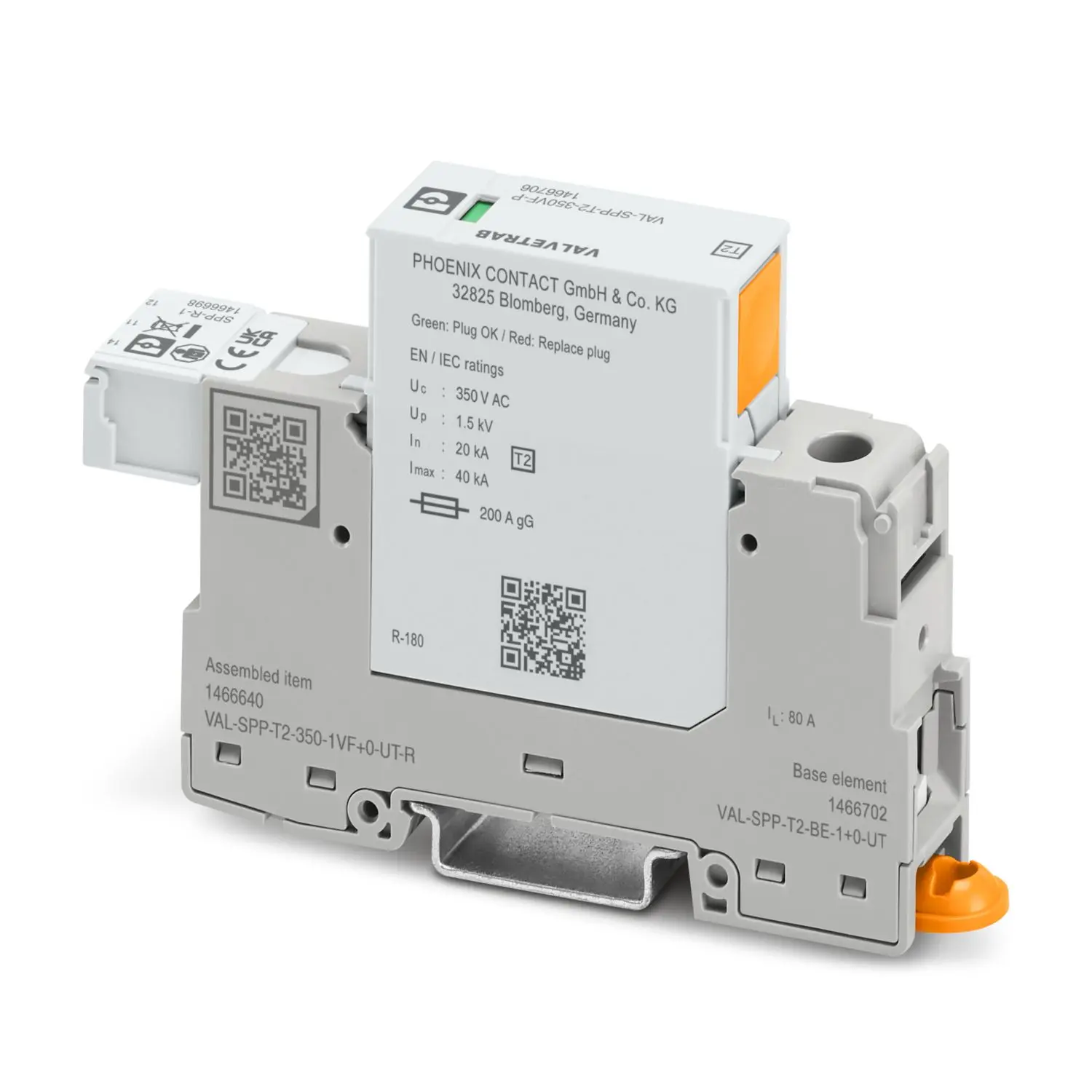 Produktfoto 1 von Phoenix VAL-SPP Überspannungsableiter Arrester Typ 2 350V ac, DIN-Hutschiene, -40 °C→85 °C