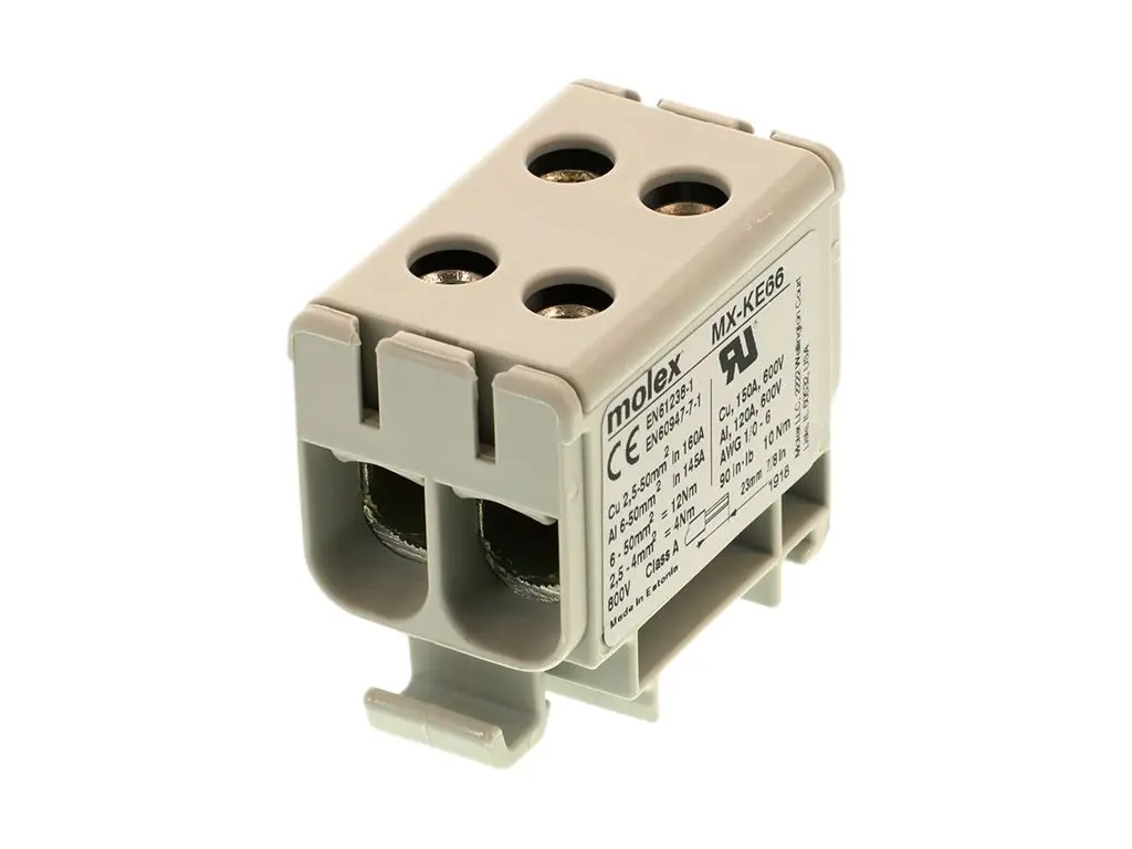 Produktfoto 1 von Molex MX-KE66 Anschlussklemmenblock Grau, 2 to 8 AWG, 600V Schraubbefestigung (EU) 2015/863