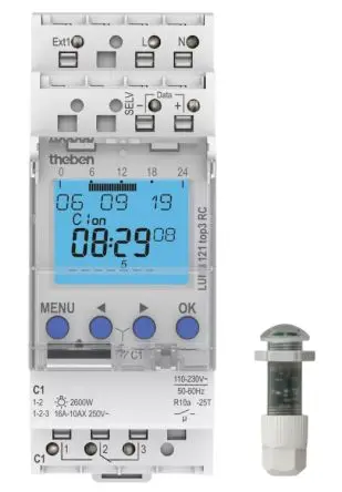 Produktfoto 1 von Theben DIN-Hutschiene LUNA Dämmerungsschalter 230V ac, LUX, 1-Kanal, 84 Speicherplätze