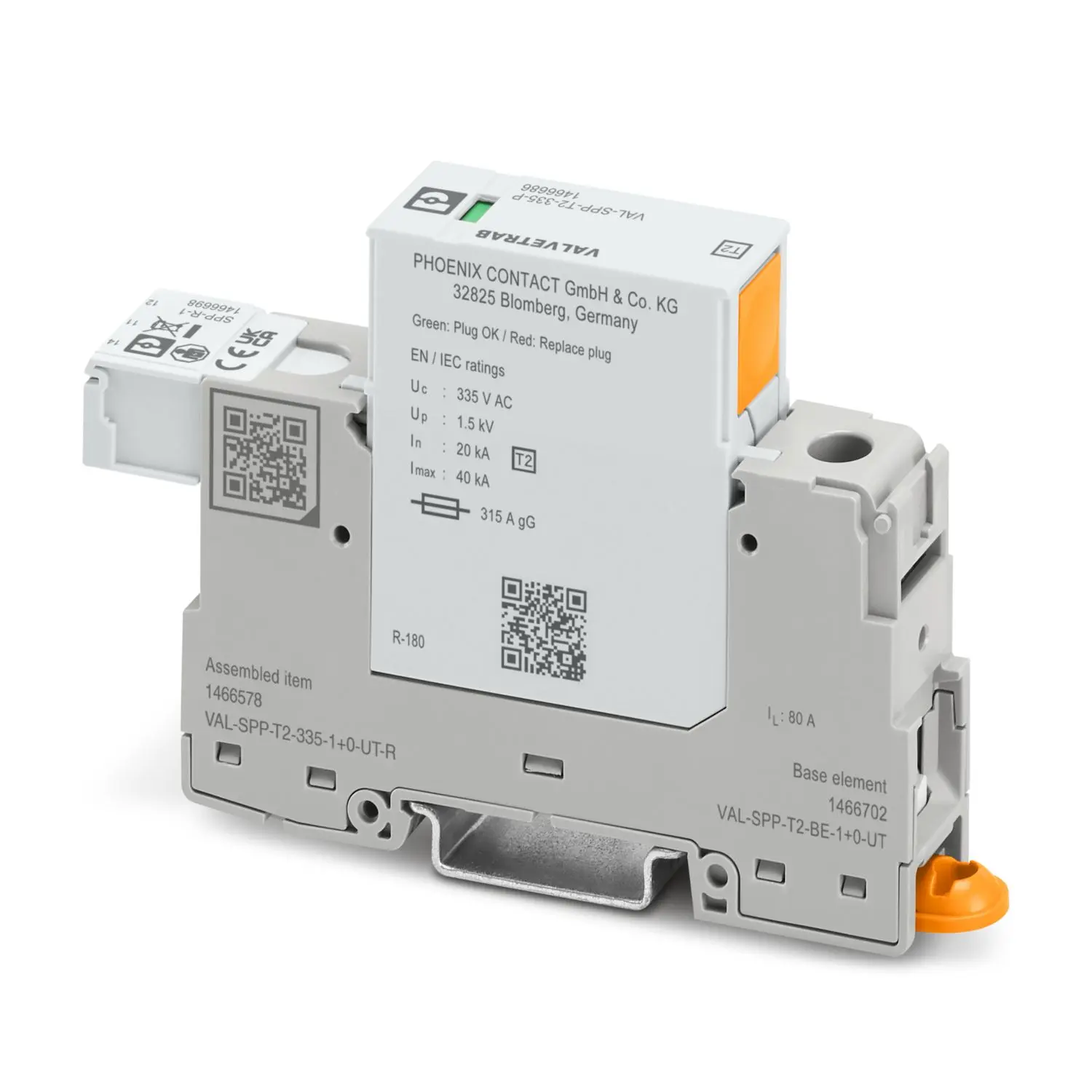 Phoenix VAL-SPP Überspannungsableiter Arrester Typ 2 335V ac, DIN-Hutschiene, -40 °C→85 °C