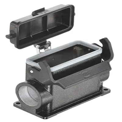 Produktfoto 1 von HARTING Han M Oberflächenmontiertes Gehäuse Einhebel 1, SMD 16B Haube für seitliche Kabeleinführung, IP65