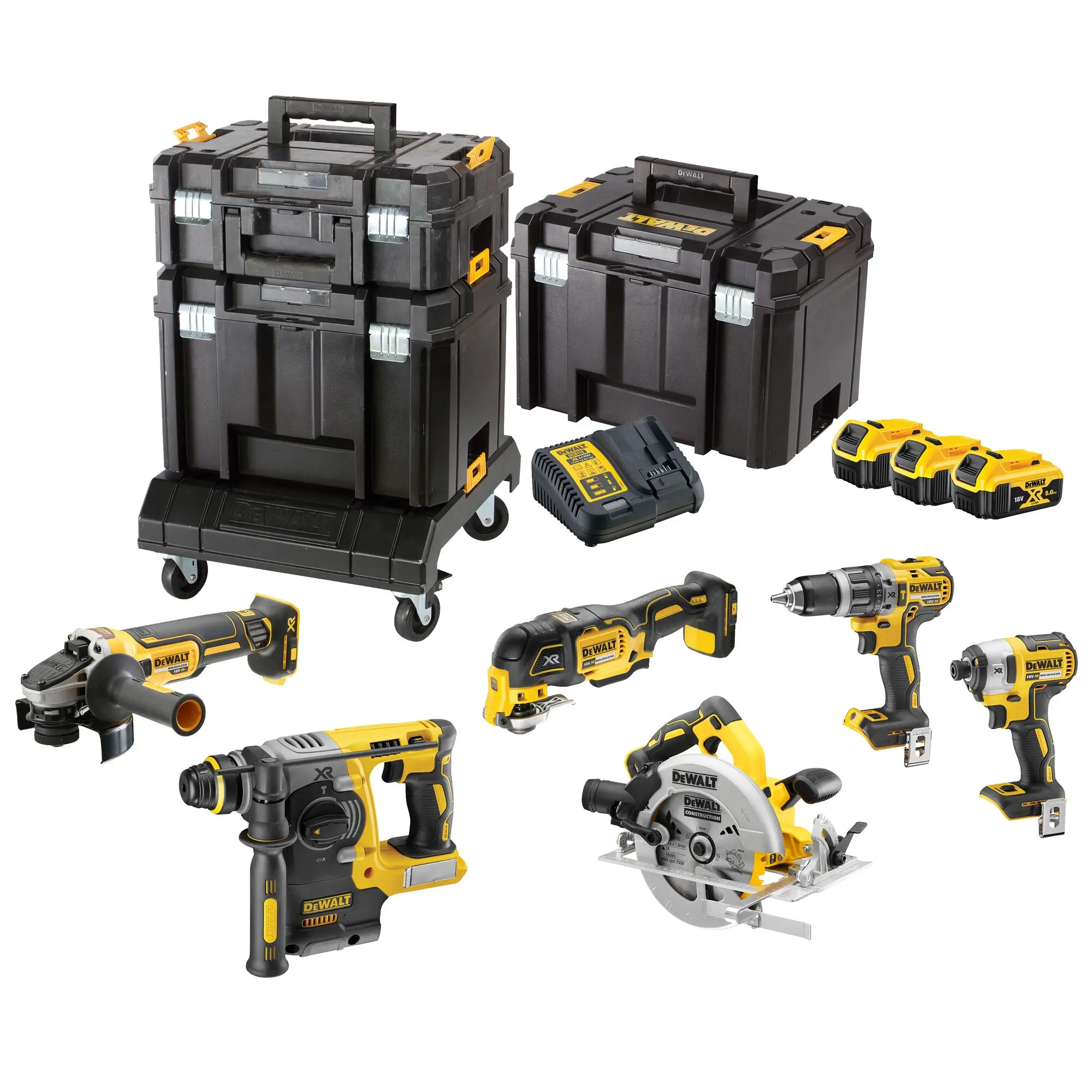 Produktfoto 1 von DeWALT Schnurlos 18V Elektrowerkzeugsatz 7-teilig Bürstenlos 5 Ah Schnurlos