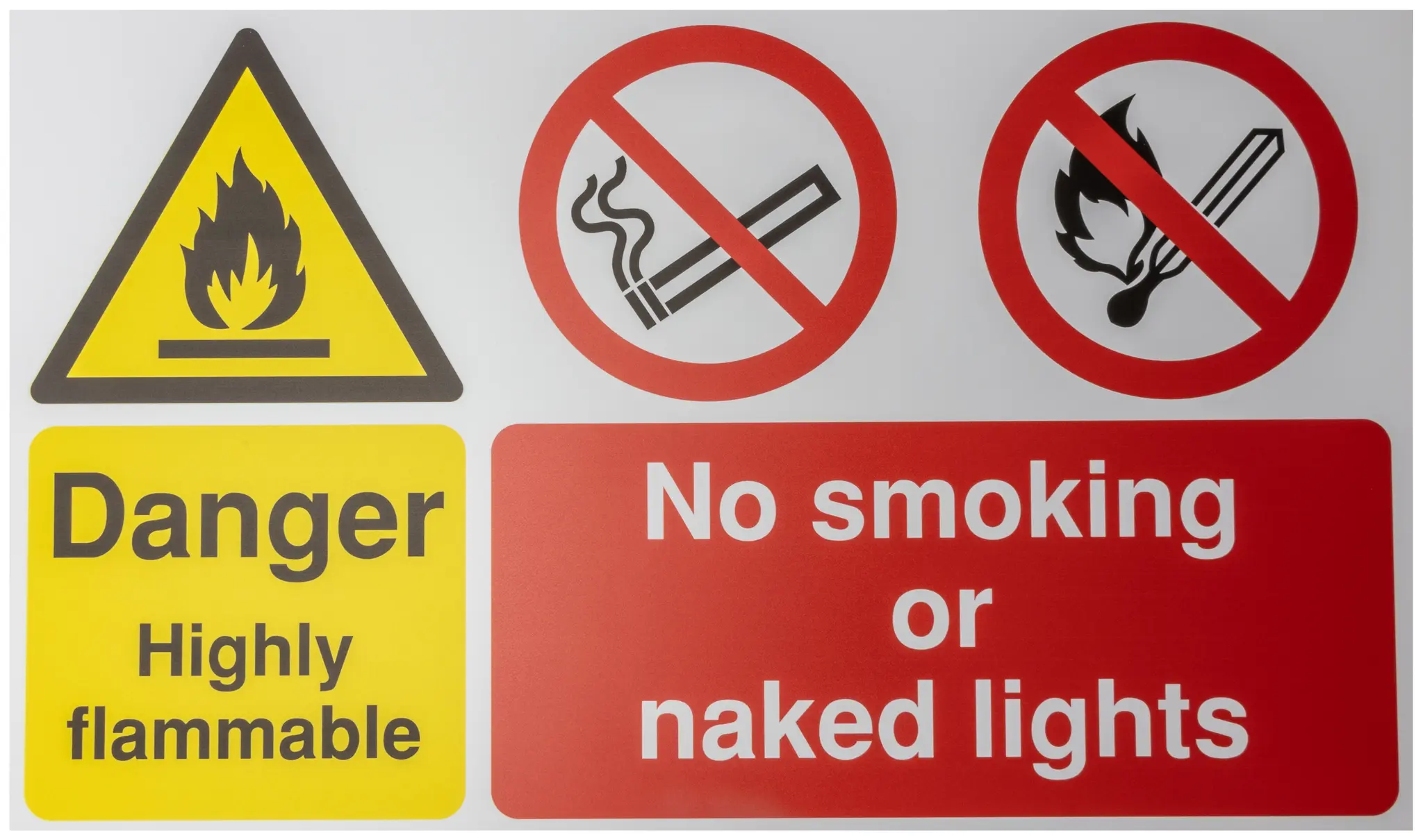 Produktfoto 1 von RS PRO Polyester Verbotszeichen, Englisch, Danger Higly Flammable Selbstklebend, 300 mm x 500 mm