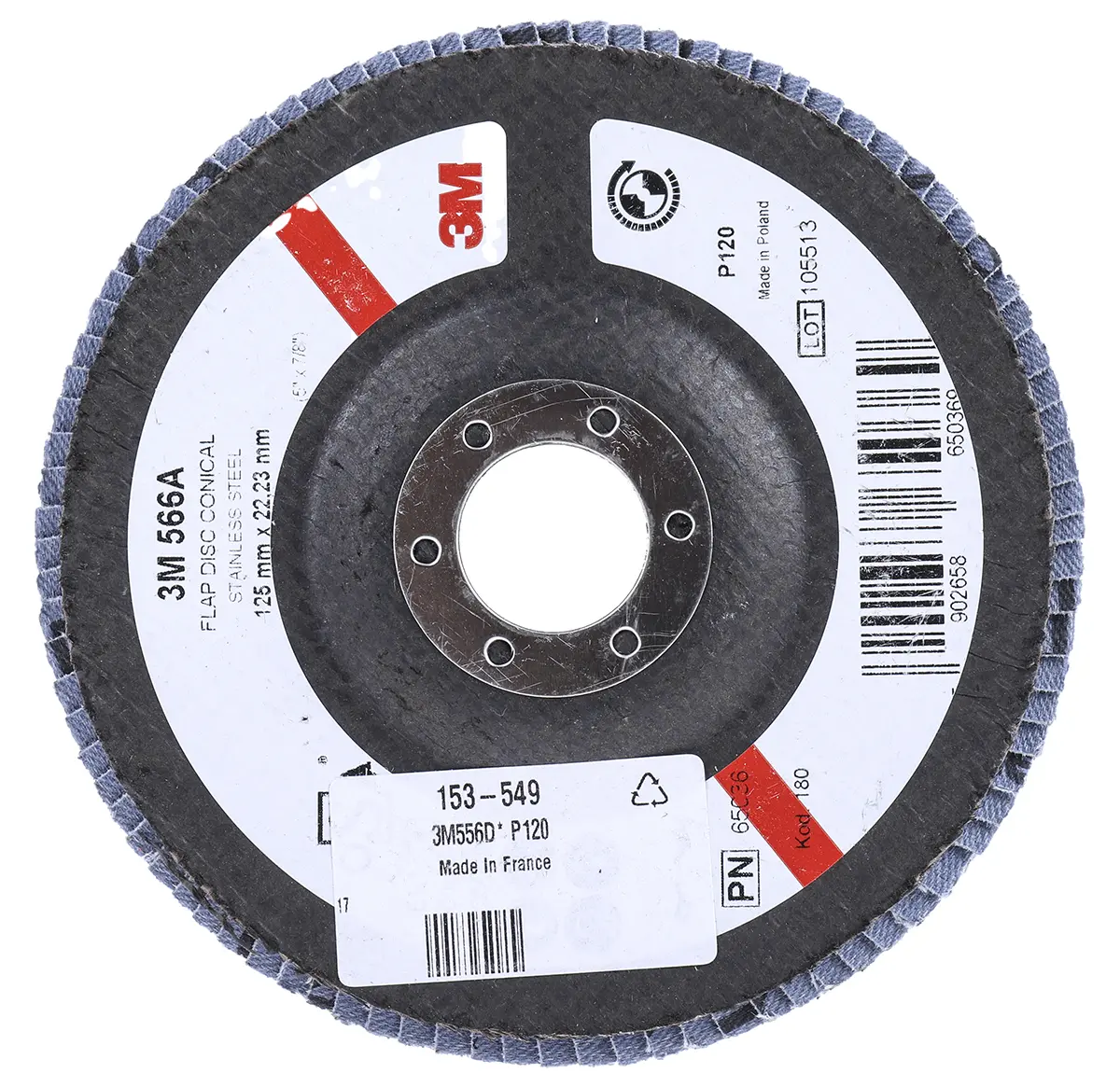 Produktfoto 1 von 3M 566A Zirkonoxid Aluminium Lamellenscheibe Ø 125 mm Fein, Korngröße P120 1 Per Pack