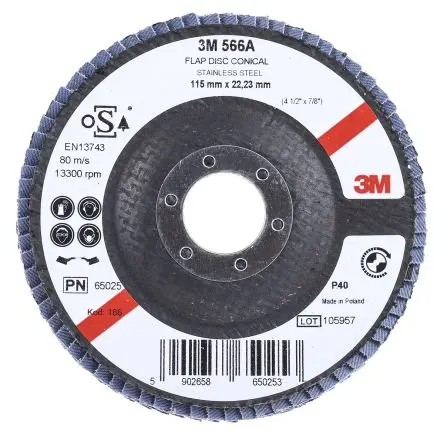 Produktfoto 1 von 3M 566A Zirkonoxid Aluminium Lamellenscheibe Ø 115 mm Grob, Korngröße P40 1 pro Paket