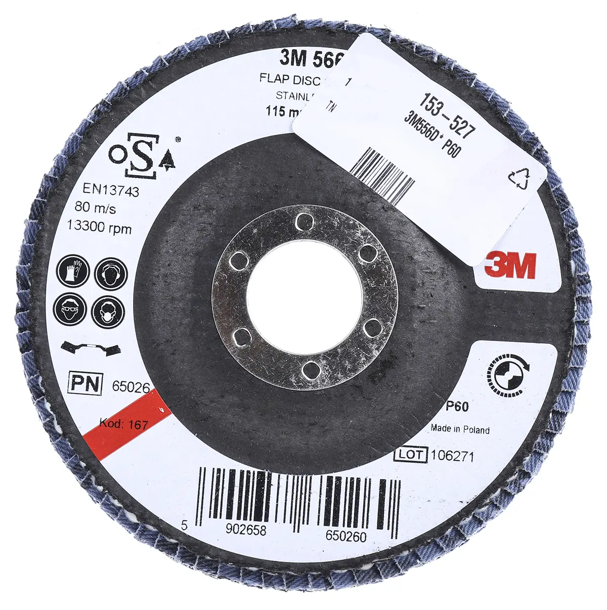 Produktfoto 1 von 3M 566A Zirkonoxid Aluminium Ø 115 mm Mittel, Korngröße P60 1 Per Pack