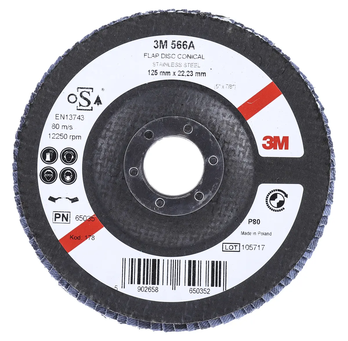Produktfoto 1 von 3M 566A Zirkonoxid Aluminium Lamellenscheibe Ø 125 mm Mittel, Korngröße 1 1 Per Pack