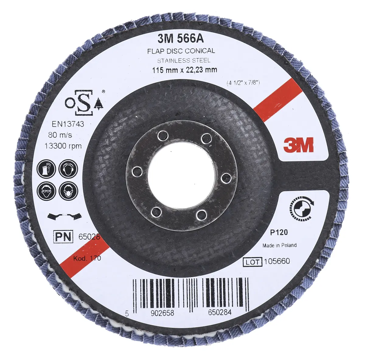 Produktfoto 1 von 3M 566A Zirkonoxid Aluminium Lamellenscheibe Ø 115 mm Fein, Korngröße P120 1 Per Pack