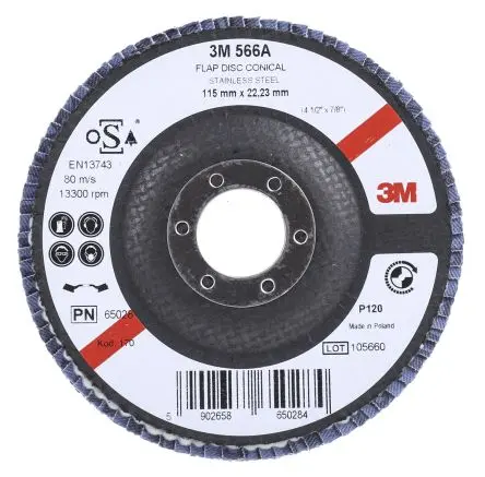 Produktfoto 1 von 3M 566A Zirkonoxid Aluminium Lamellenscheibe Ø 115 mm Fein, Korngröße P120 1 pro Paket