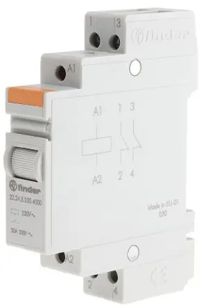 Produktfoto 1 von Finder 22 Leistungsrelais 230V ac Spule DPST DIN-Hutschiene 20A 4.3 kΩ 1.25 W