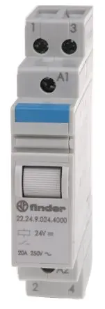 Produktfoto 1 von Finder 22 Leistungsrelais 24V dc Spule 2 Öffner DIN-Hutschiene 20A 460 Ω 1.25 W