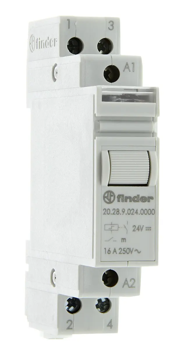 Produktfoto 1 von Finder 20 Stromstoßschalter modular DIN-Hutschiene, 24 V dc Spule, DPST, max. 16 A, 400 V ac, Schraube