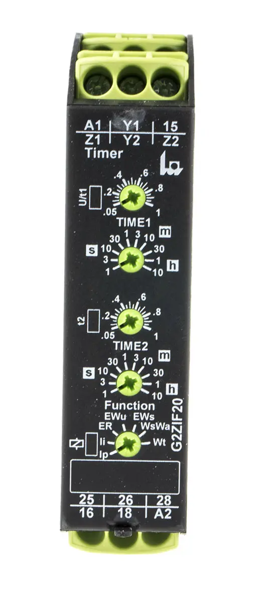 Produktfoto 1 von Tele G2ZIF20 Zeitrelais, DIN-Schienen, 10.05 s → 10h, 24 → 240V ac/dc, 2 Kont. Multifunktion, 2-poliger