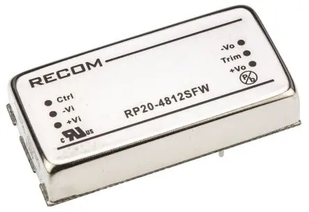 Recom RP20 FW DC/DC Konverter, 12V dc OUT 1.67 A Durchsteckmontage 48V dc 1.6 kV dc 20 W -40 °C 105 °C