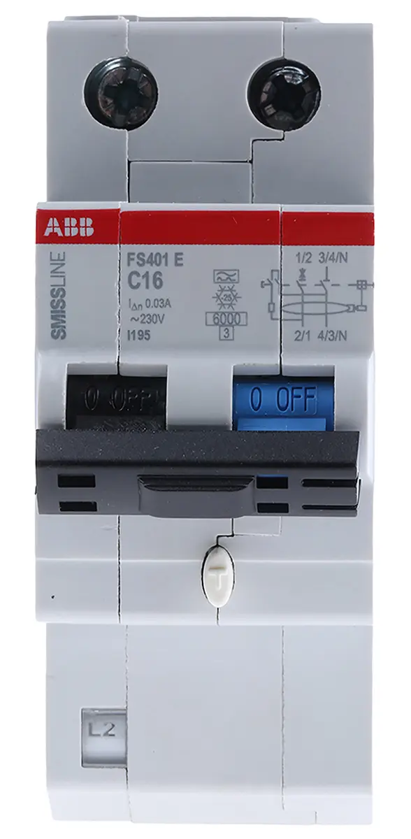 Produktfoto 1 von ABB FS401 RCCB, 1+N-polig, 16A, 30mA Typ C SMISSLINE