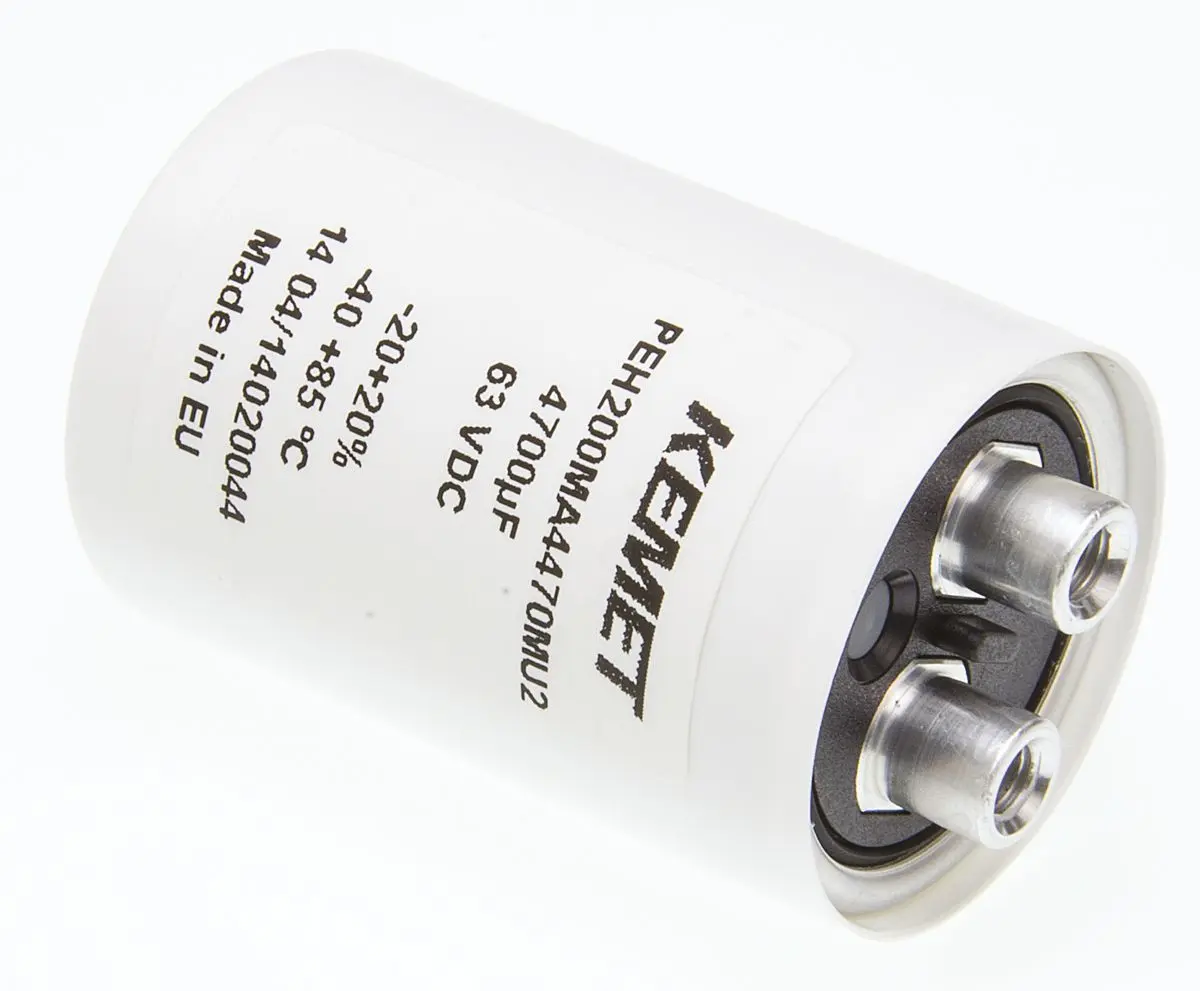 Produktfoto 1 von KEMET PEH200, Schraub Aluminium-Elektrolyt Kondensator 4700μF ±20% / 63V dc, Ø 36.6mm x 54.5mm x 54.5mm, +85°C