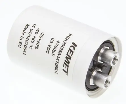 Produktfoto 1 von KEMET PEH200 Schraubanschlussklemme Kondensator 4700 μF ±20 % / 63V dc, Ø 36.6 mm x 54.5 mm x 54.5 mm, 85 °C
