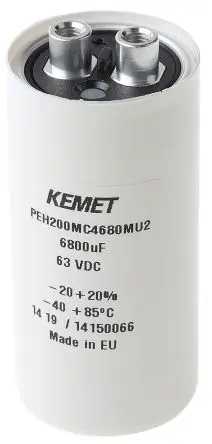 Produktfoto 1 von KEMET PEH200 Schraubanschlussklemme Kondensator 6800 μF ±20 % / 63V dc, Ø 36.6 mm x 76.5 mm x 76.5 mm, 85 °C