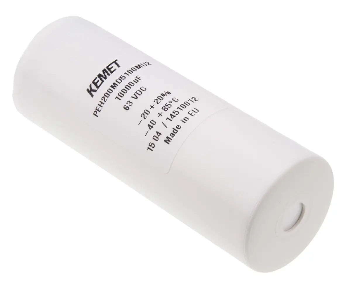 Produktfoto 1 von KEMET PEH200, Schraub Aluminium-Elektrolyt Kondensator 10000μF ±20% / 63V dc, Ø 36.6mm x 97.5mm x 97.5mm, +85°C