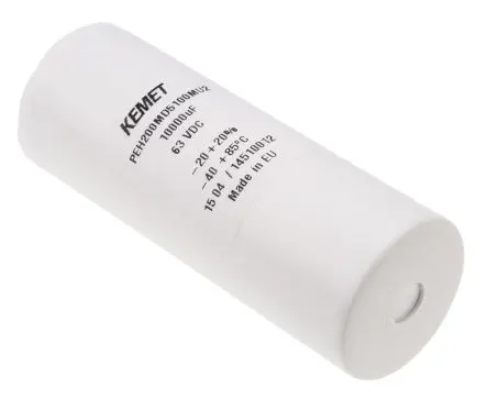 Produktfoto 1 von KEMET PEH200 Schraubanschlussklemme Kondensator 10000 μF ±20 % / 63V dc, Ø 36.6 mm x 97.5 mm x 97.5 mm, 85 °C