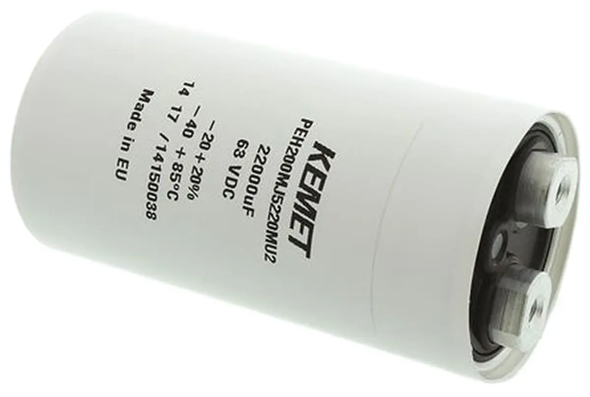 Produktfoto 1 von KEMET PEH200, Schraub Aluminium-Elektrolyt Kondensator 22000μF ±20% / 63V dc, Ø 51.6mm x 98.5mm x 98.5mm, +85°C