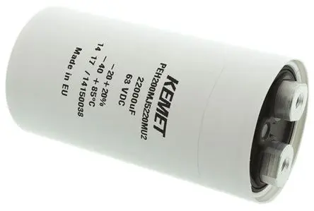 Produktfoto 1 von KEMET PEH200 Schraubanschlussklemme Kondensator 22000 μF ±20 % / 63V dc, Ø 51.6 mm x 98.5 mm x 98.5 mm, 85 °C