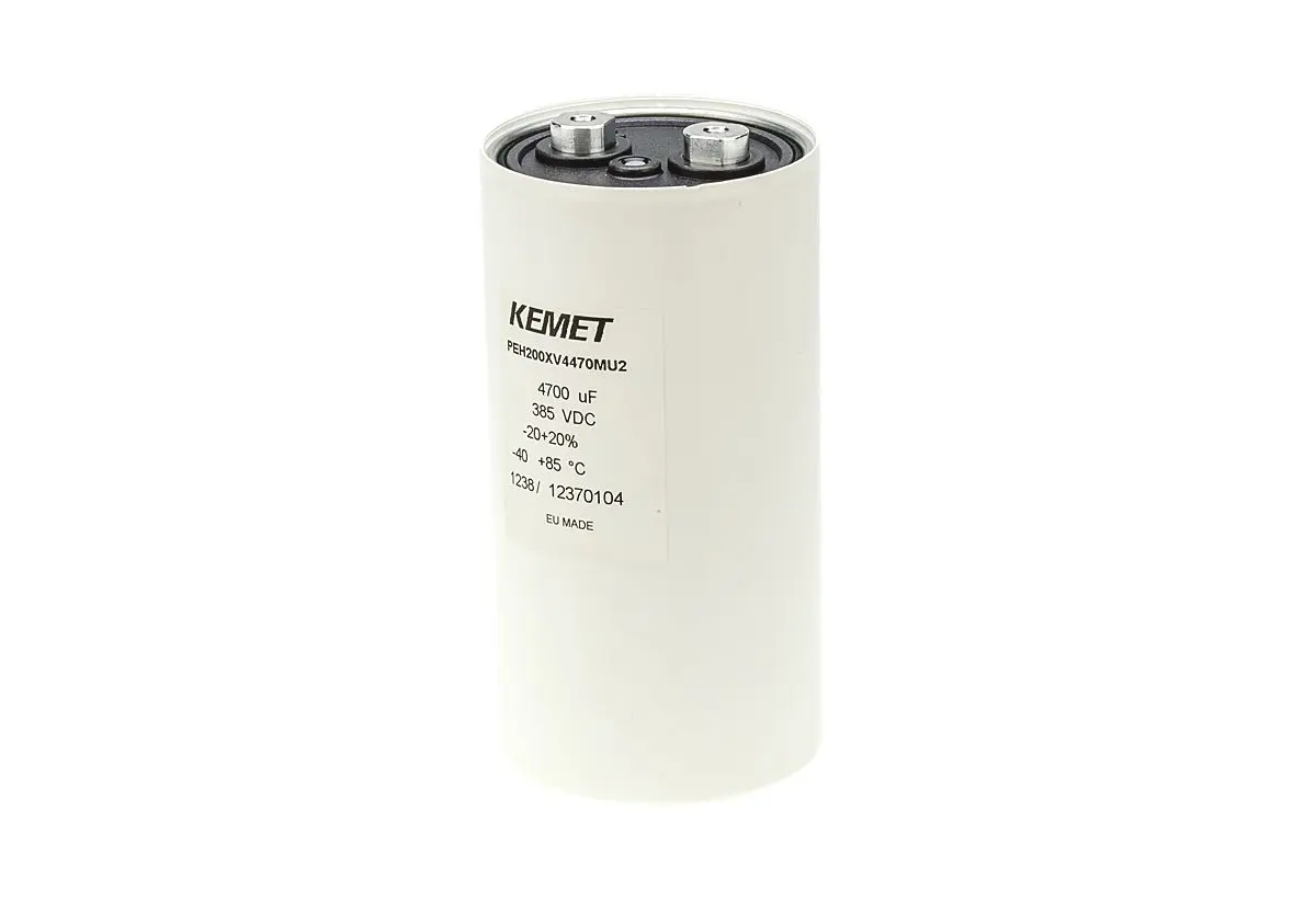 Produktfoto 1 von KEMET PEH200, Schraub Aluminium-Elektrolyt Kondensator 4700μF ±20% / 385V dc, Ø 76.6mm x 149.2mm x 149.2mm, +85°C