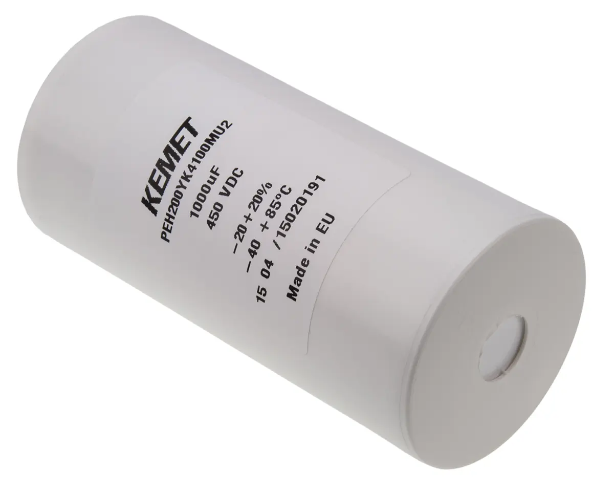 Produktfoto 1 von KEMET PEH200, Schraub Aluminium-Elektrolyt Kondensator 1000μF ±20% / 450V dc, Ø 51.6mm x 106.5mm x 106.5mm, +85°C