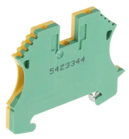 Produktfoto 1 von Weidmüller Schutzleiterklemme, WPE 2.5, 2-polig, 12AWG, 30 AWG, 2.5mm² Schraubbefestigung, Gelb, Grün Wemid ATEX