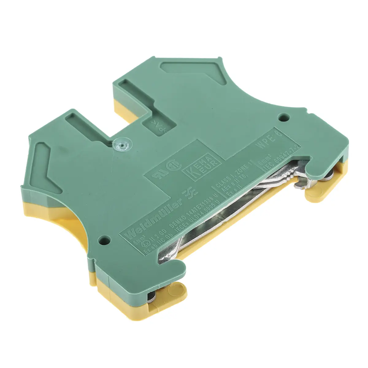 Produktfoto 1 von Weidmüller WPE Erdungsblock 1 Gelb, Grün, 0.5 to 10 mm², 800 V Schraubbefestigung ATEX