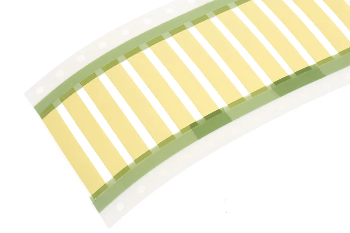 Produktfoto 1 von TE Connectivity Wärmeschrumpf-Etiketten B. 50 mm für TE-Drucker 1000 Per Pack auf Gelb 50 mm Weiß Strahlenvernetztes