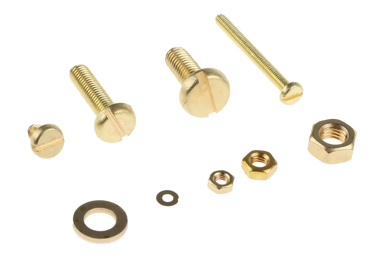 Produktfoto 1 von RS PRO Messing Schlitz Mutter-/Unterlegscheibensatz Flachrund x 30 mm x 6 mm, 2061 Stück