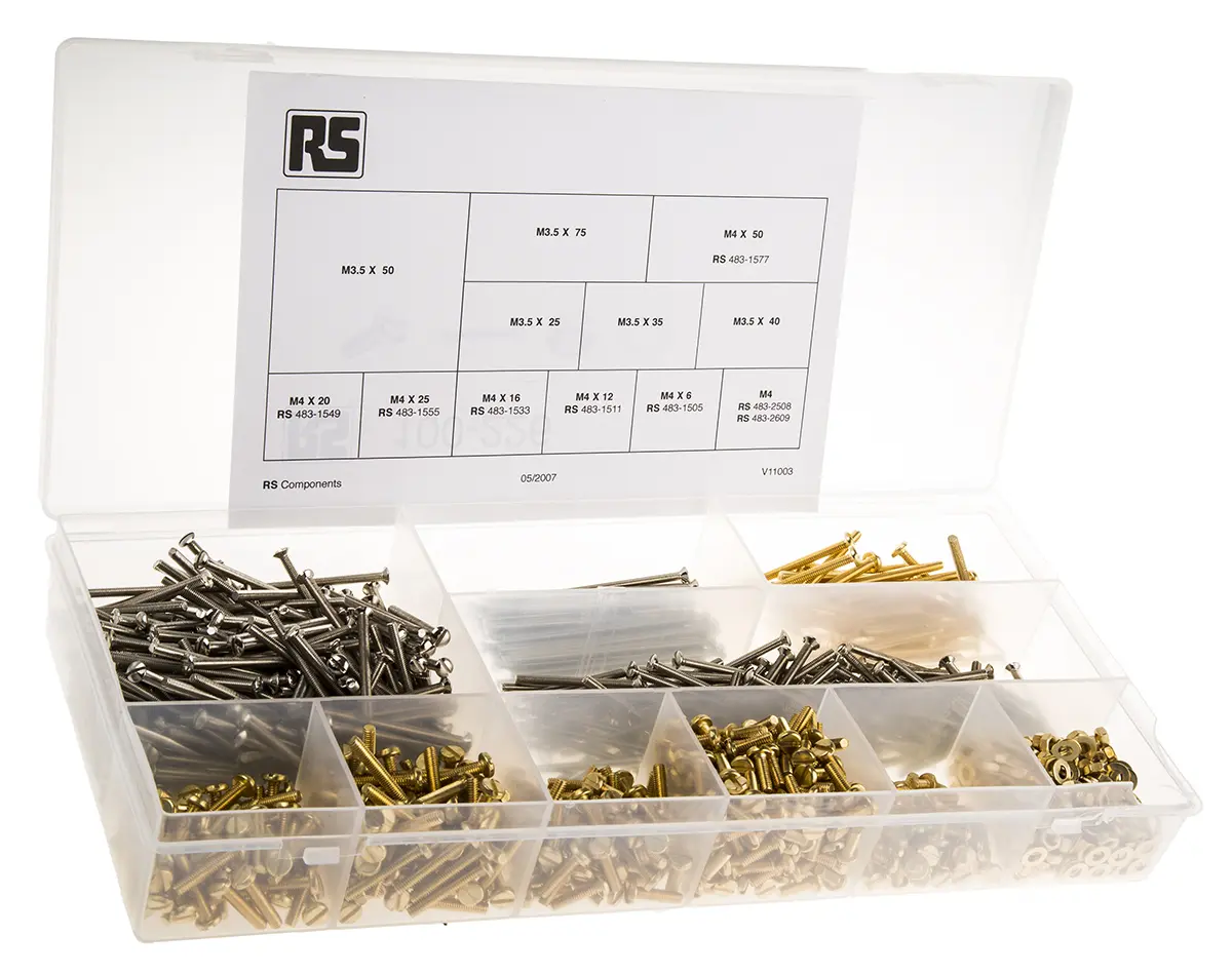Produktfoto 1 von RS PRO Stahl, Messing Schlitz Mutter-/Unterlegscheibensatz x 75 mm x 6 mm, 1250 Stück