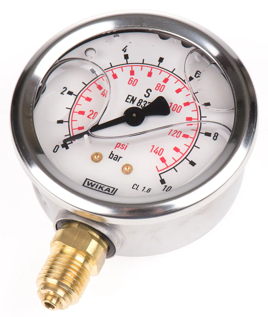 Produktfoto 1 von WIKA Druckmessgerät Analog 0bar ±1.6%, Ø 63mm Edelstahl Gehäuse G1/4, ISO-kalibriert