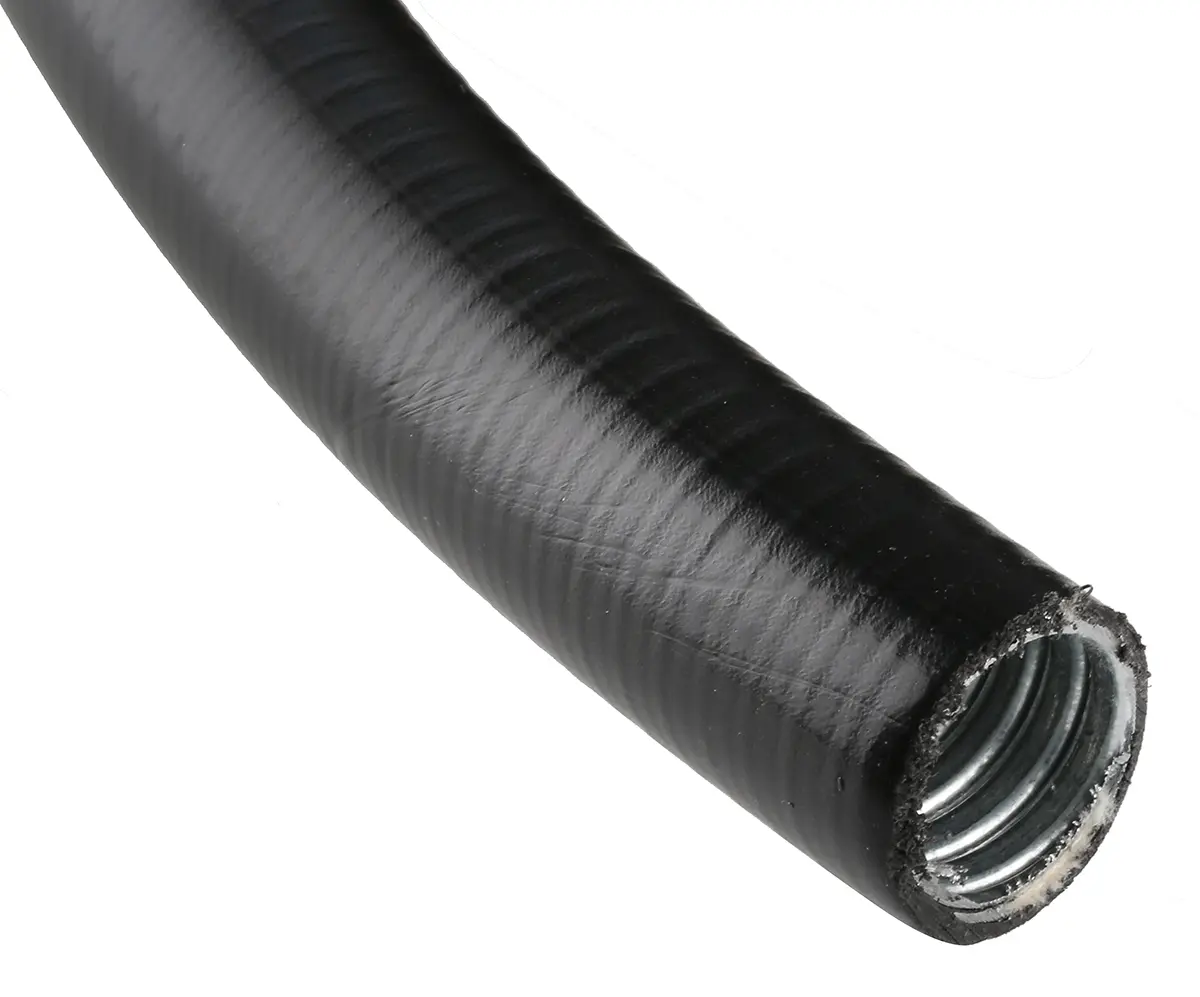 Produktfoto 1 von Adaptaflex SPL Leerrohr verzinkter Stahl, Ø 25mm nom., Flexibel, flüssigkeitsdicht, Schwarz A ø 26.4mm I ø 21mm x 10m ,